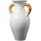 21" White Ceramic Jug Vase with Rattan Wrapped Handles